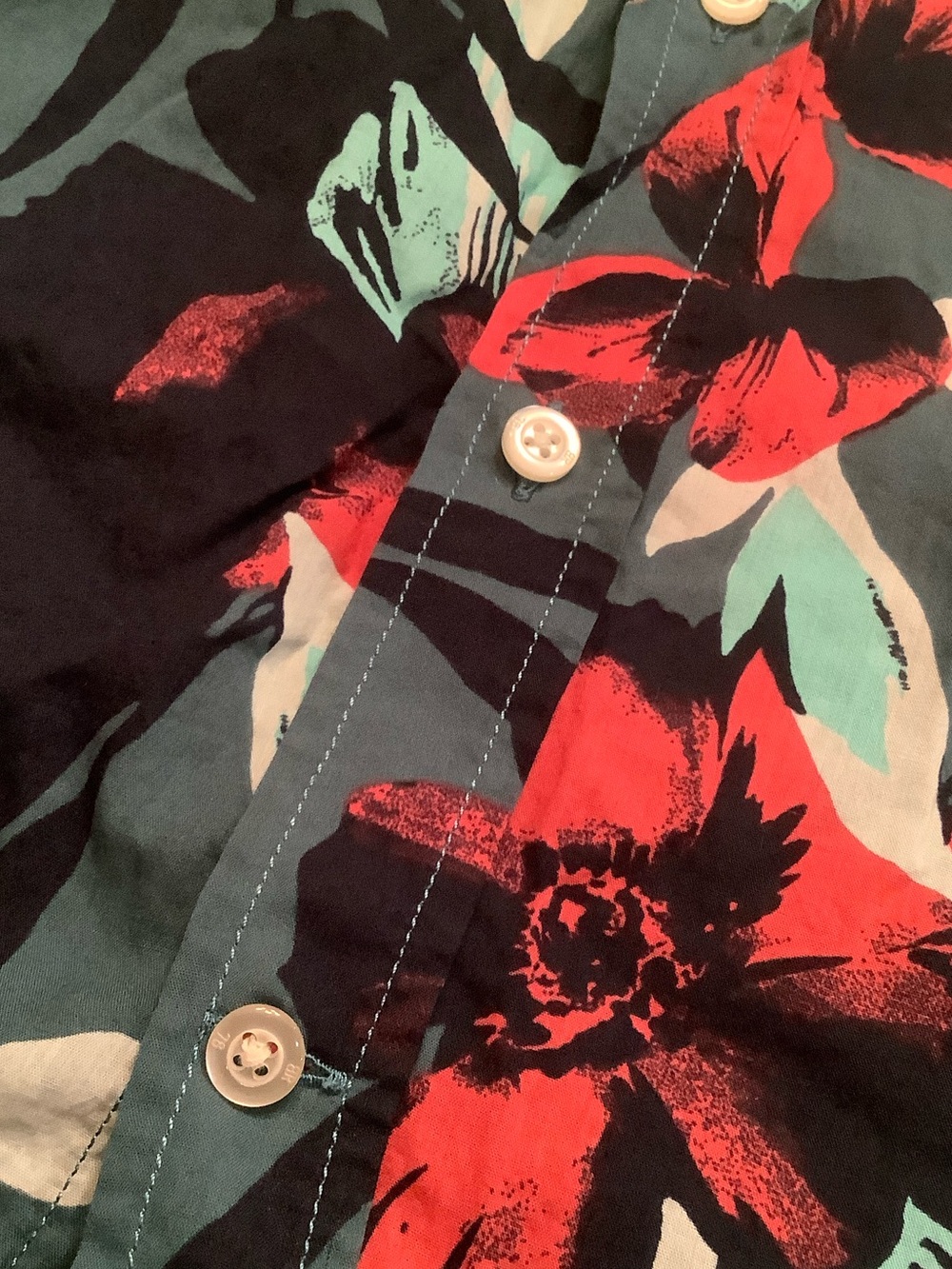 Banana Republic Tropical Red Teal Floral Dress Shirt Size L slim fit NWT Cotton - Picture 7 of 14